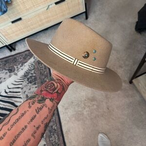 Tan Fedora Hat with Decorative Band